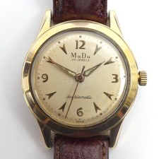 VINTAGE MUDU GOLD TONE 25 JEWEL DOUBLEMATIC GENTS WATCH IN G.W.O.