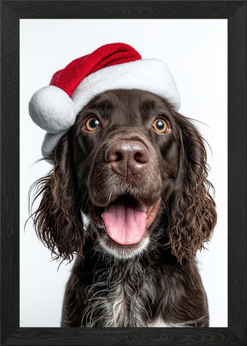 Field spaniel dog with santa - field,