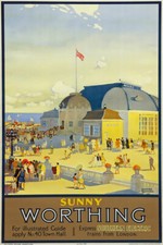 TU50 Vintage Sunny Worthing Southern Electric Railway Travel Poster Re-Print A4