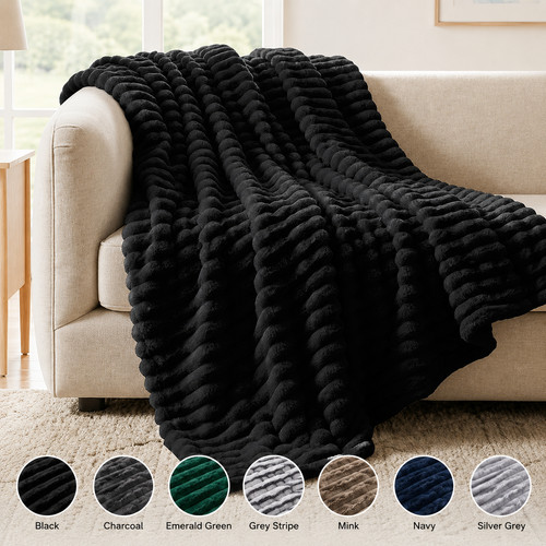 Ribbed fleece throw blanket - ribbed,