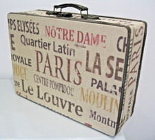 Vintage Retro Suitcase Storage Box With Paris/French Print - Very Good Condition