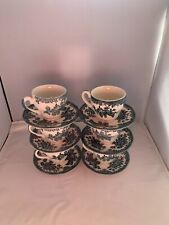 vintage Enoch Wedgwood Asiatic Pheasant  tea cups and saucers in green on white,