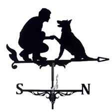 Elegant Iron Weather Vane with Man & Dog for Shed Roof House Garage Outdoor Barn