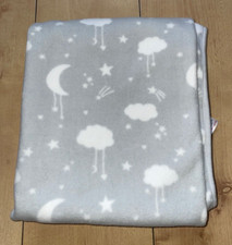 Next Grey Baby Blanket Soft Cloud Stars Moon Fleece Throw 40" x 48" Pram Cot VGC