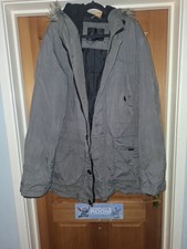 Mens Size L Padded Faux Fur Trim Parka Coat