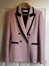 Zara Pink Houndstooth Contrast Blazer, Size S