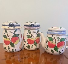 Teapot and Canister Set With Retro Fruit Design In Perfect Condition