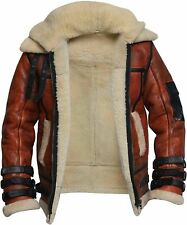 Men's RAF B3 Bomber Flight Aviator Fur Shearling Sheepskin Brown Leather Jacket