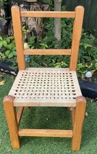 Vintage Wooden Shaker Style Childs Chair With Woven String Seat Teddy Bear Doll