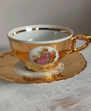 Vintage Bondware Fine China Gold Demitasse Cup & Saucer with Courting Couple