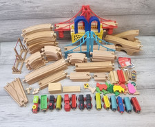 Wooden Train Set Bundle 130+ Pieces Track Buildings Bridges Ikea & Others