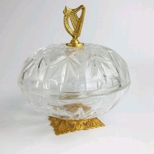 Vintage Killarney Crystal Glass Trinket Box With Guinness Harp 