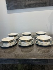 6 X Royal Doulton Carlyle Pattern H5018 Two Handled Soup Bowls With Saucers