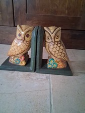 2 Vintage Carved Wooden Owl