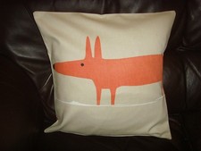 in BEIGE ORANGE   MR FOX  ART DECO PRINT COTTON  FABRIC CUSHION COVER 16in pad