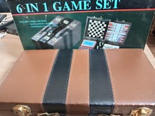 6 in 1 Travel Game Set Backgammon Chess Cribbage Dominoes Checkers Poker (A)