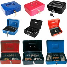 Metal Cash Box Money Bank Deposit Steel Tin Security Safe Petty Key Lockable