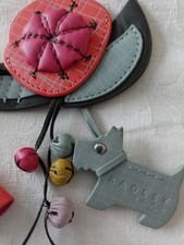 RADLEY leather bag charm. Large blue checked dog tag