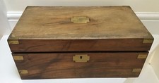 Antique Large Brass Bound Mahogany Writing Slope Campaign Military .