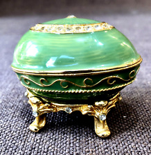 Replica Faberge Enamelled Hinged Lidded Delicate Green Decorated Egg On Stand