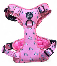 Dog harness with handle (SMALL) - Pink puffin and heart design
