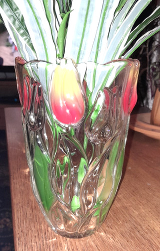 Glass vase raised tulip - glass, ,