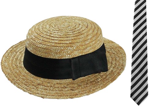 Straw boater hat and - boater, tie