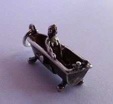 Vintage solid sterling silver articulated cheeky charm. Naked lady in a bath