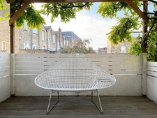 VINTAGE OUTDOOR WHITE RATTAN LOVESEAT for TWO with INTEGRAL SIDE TABLE