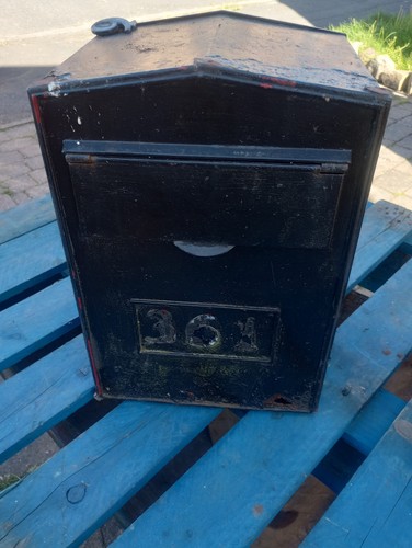 Black distressed post box - distressed,