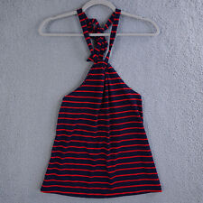 Ann Taylor Halter Top Womens XS Blue Red Striped Nautical Rope Tie Neck Backless