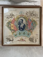 King Edward VIII 1937 Coronation Framed Silk Handkerchief Vintage Collectible