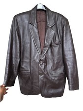 Vintage Men’s Brown Real Leather Blazer Jacket Size Large 46” Chest, 2 Button