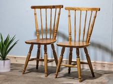 Pair Of Pine Kitchen Chairs Spindle Backed Mid Century Vintage Kitchen 