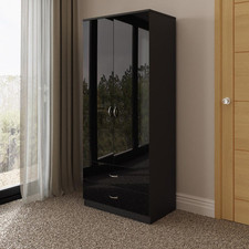 2 Door 2 Drawer Combination Wardrobe High Black Gloss Modern Bedroom Furniture