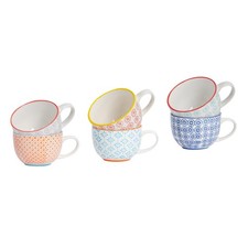 6x Hand-Printed Cappuccino Cups Japanese Porcelain Tea Coffee Cups 250ml Multi