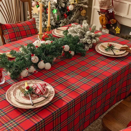 Christmas plaid tablecloth red - tablecloth,