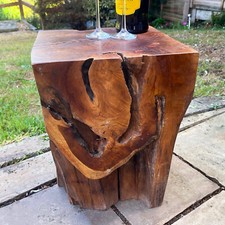 Square Teak Root Block Table Stool Carved Natural Rustic Wood Side End Furniture