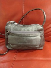 Dark METALLIC SILVER LEATHER SHOULDER BAG / CROSSBODY , STONE MOUNTAIN  Small
