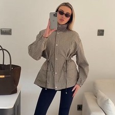 ZARA : Check High-Neck Jacket