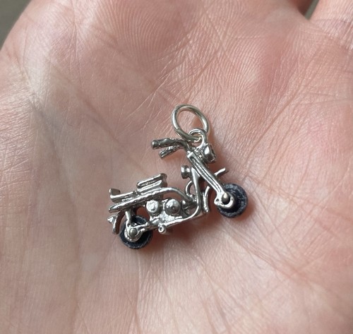 Sterling silver motorbike - silver,