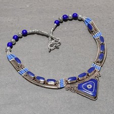 Lapis Lazuli Gemstone Bohemian Ethnic Tribal Jewelry Nepali Necklace 18" SR 7035