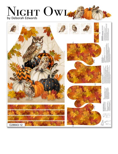 Autumn owl pumpkin - autumn, fabric