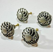 Four Antique / Vintage Birdcage Twisted Metal Door Knobs Kitchen Cabinets