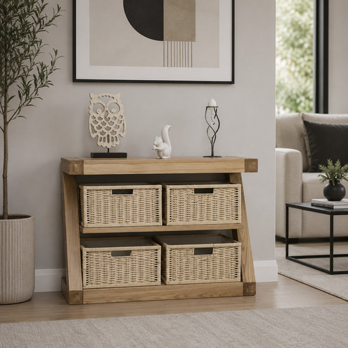 Solid oak basket console - basket,