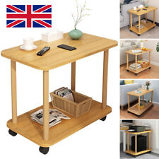 2 Tier Small Sofa Side Table Couch End Table Coffee Tea Snack Desk with Wheel *