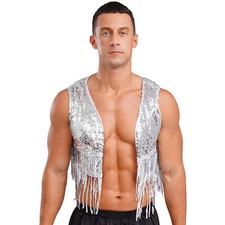 Men Shiny Sequin Cowboy Vest