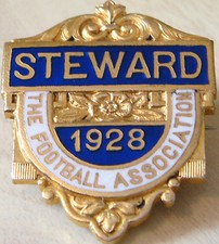 THE FOOTBALL ASSOCIATION 1928 STEWARD Badge Brooch pin 30mm x 38mm