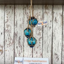 2" Glass Fishing Floats On Rope - Nautical Fish Net Buoy - Aqua, Blue, Clear
