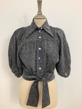Vintage 70s Faraday blouse sheer lurex cropped top Studio 54 disco tie shirt #V3